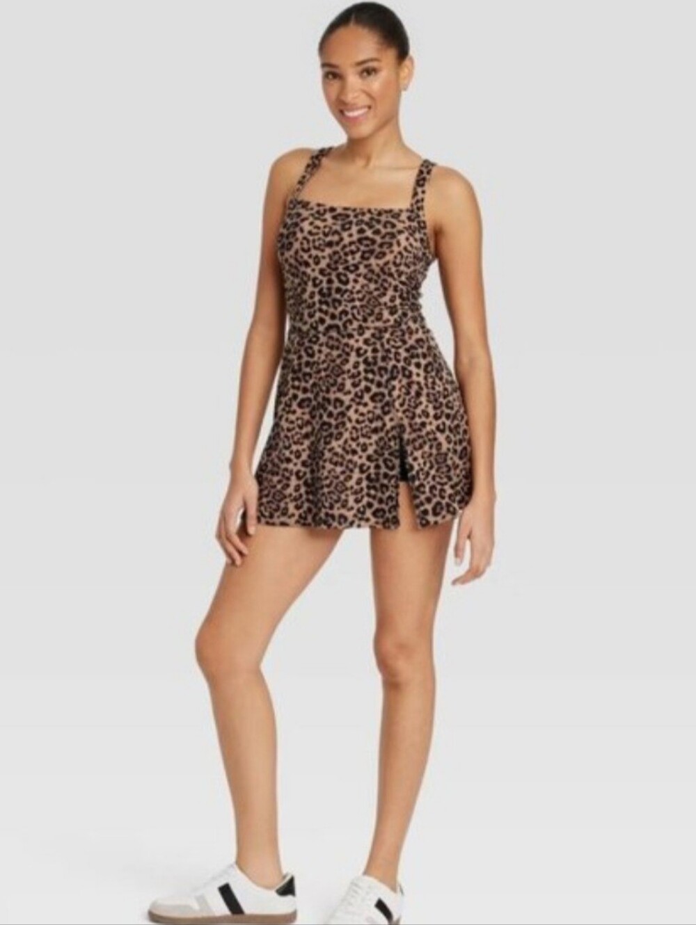 Leopard Print Tennis Dress Skort XS Active Dress Activewear Side Slit